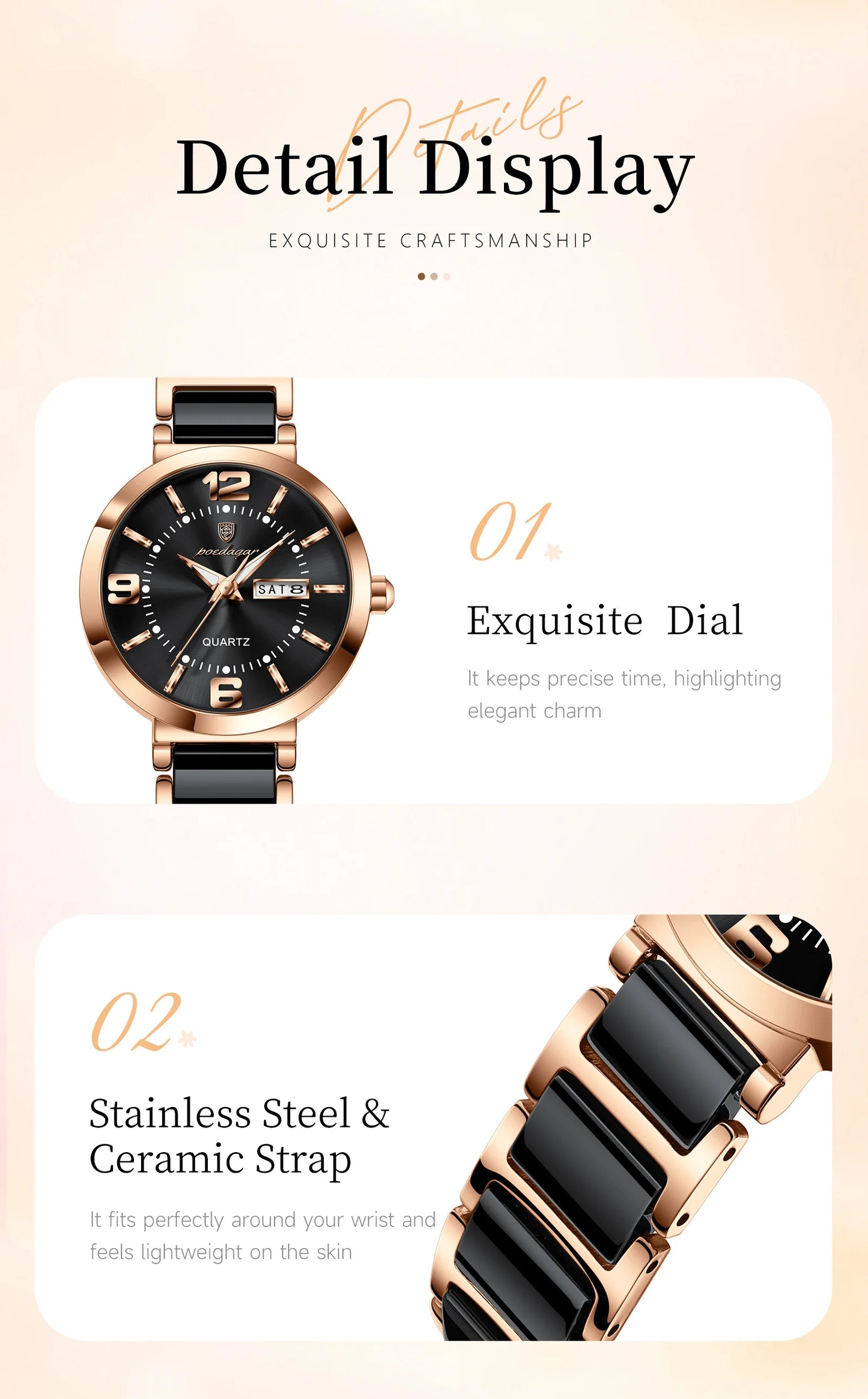 POEDAGAR Top Fashion Elegant Watch For Woman Week Date High Quality Waterproof Ladies Quartz Watch Stainless Steel Women Watches