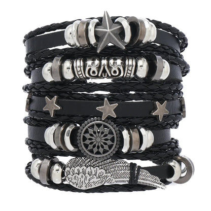 Fashion Bracelet Viking  Bracelet For Men Hand Bracelets Woven Skull Hand Jewelry Adjustable Leather Set viking man bracelet