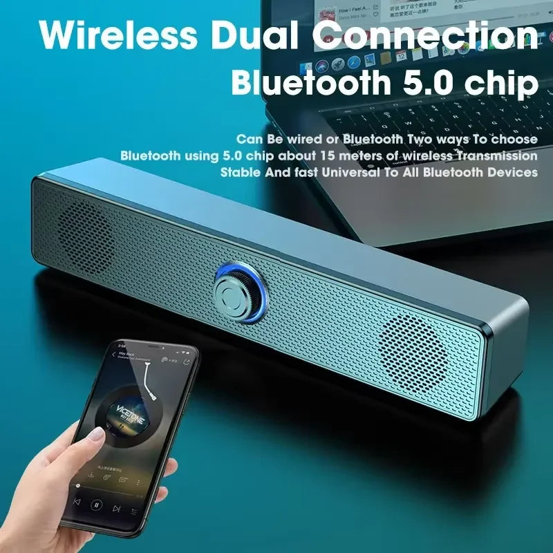 Wireless Soundbar for TV, Desk Audio Player & Home Theater Speaker for Movies, Music, Sports, Apartment & Living Room Use