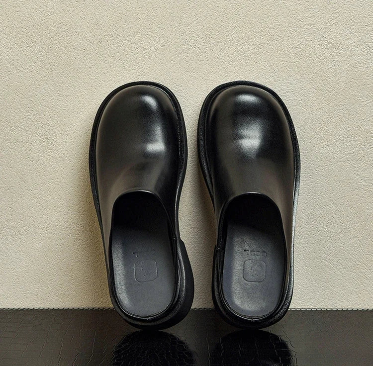 2024 Summer Mens Platform Business Half Shoes Luxury Genuine Leather 6 Cm High Heels Outdoor Social Party Slippers Sandals Man