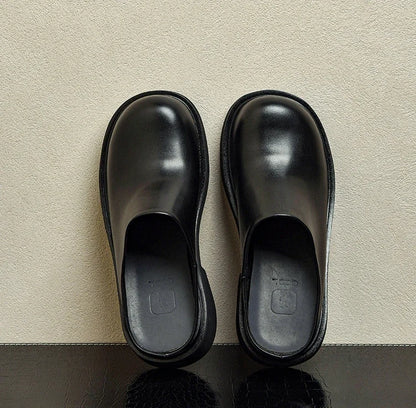 2024 Summer Mens Platform Business Half Shoes Luxury Genuine Leather 6 Cm High Heels Outdoor Social Party Slippers Sandals Man