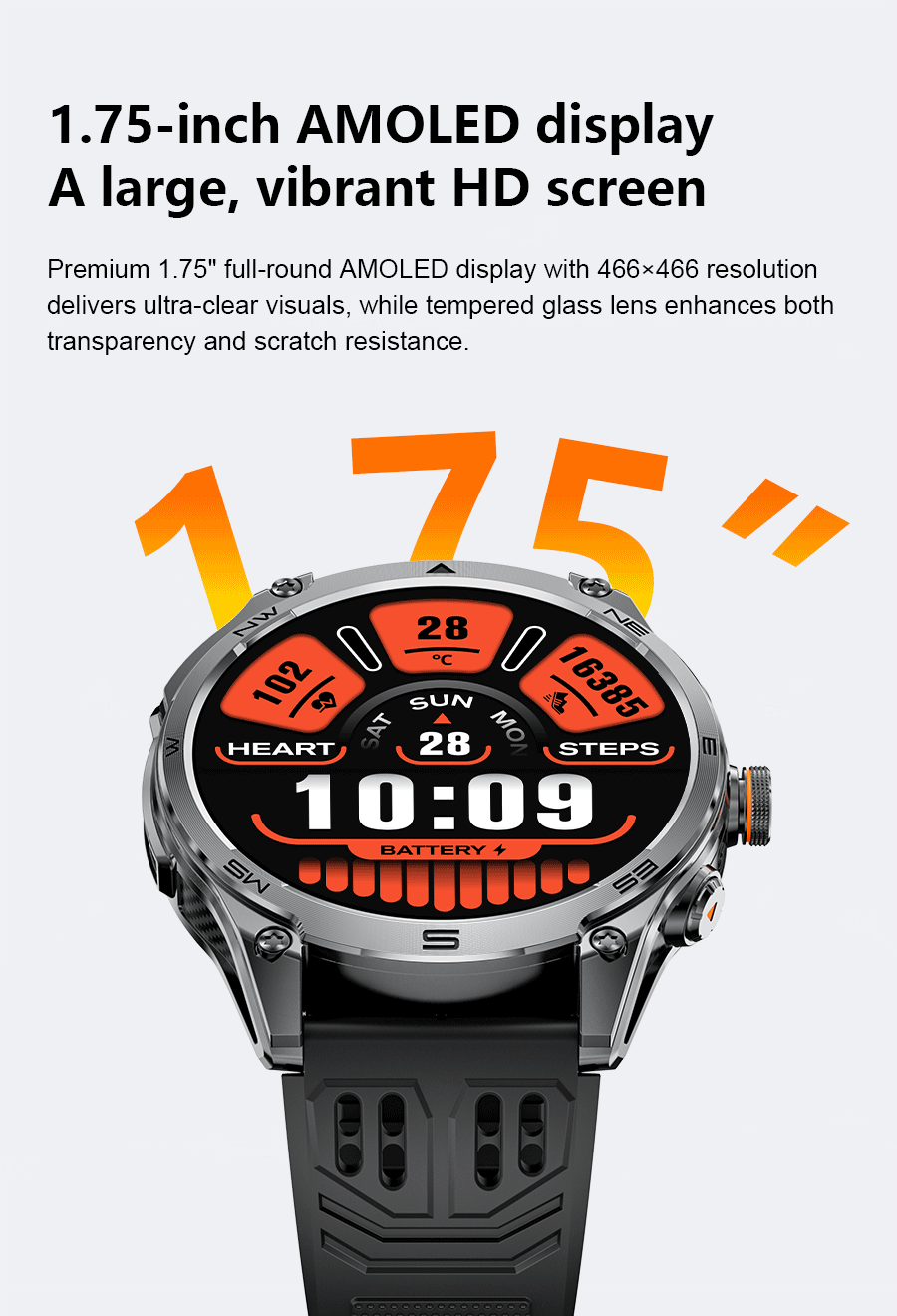 2026 Hot Sales Outdoor Durable GPS Sports Smart Watch Built-in GPS 1000mAh Battery 10ATM Waterproof 1.75" AOD Men Military Watch