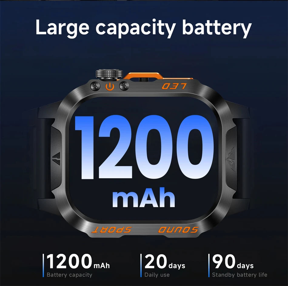2026 New 1200 mAh Battery Military Smartwatch Men 5ATM Waterproof Fitness Tracker Health Heart Rate Smart Watch For iOS Android