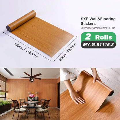 2 Rolls Self-Adhesive Wall and Floor Sticker Peel and Stick 15.75x118.11inch Wood Grain and Marble Design Wallpaper Sticker