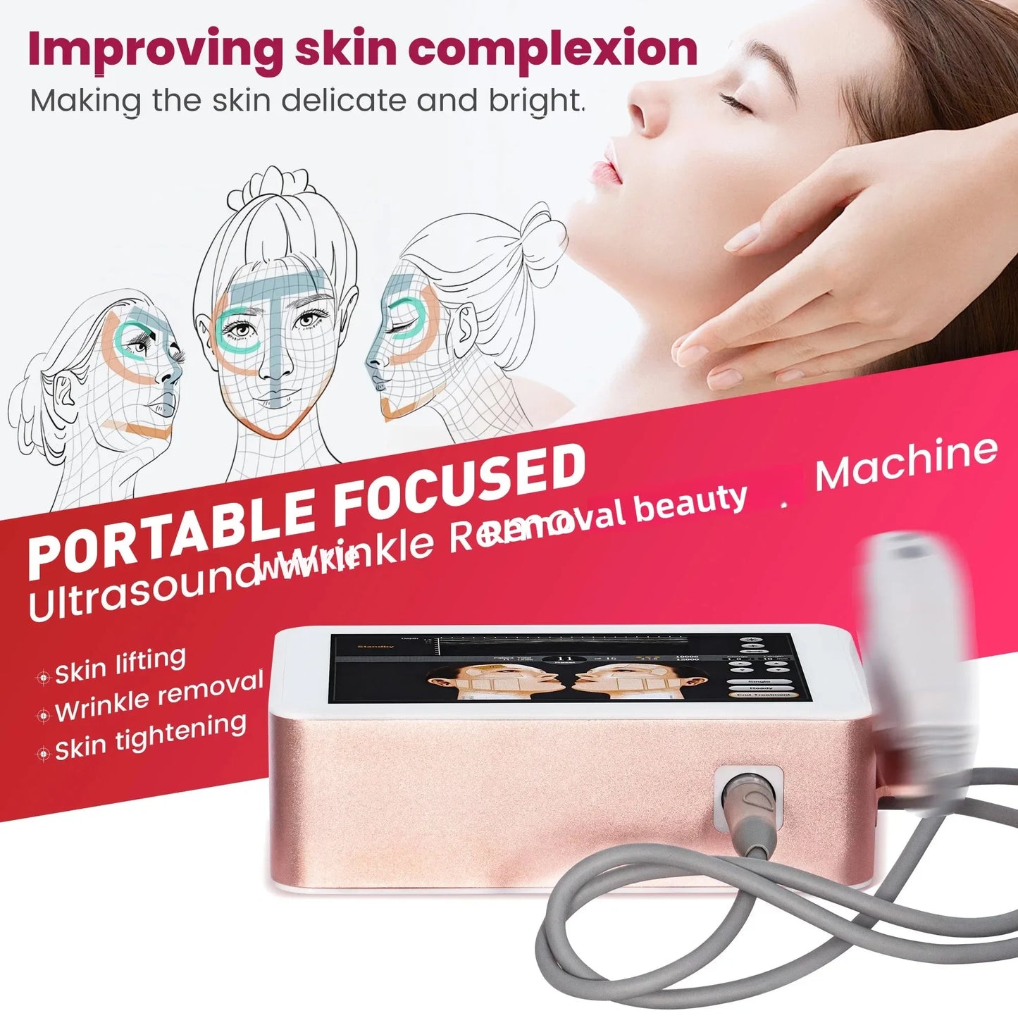 Portable 7D lifting and firming professional beauty instrument with ultrasonic focusing technology for efficient maintenance