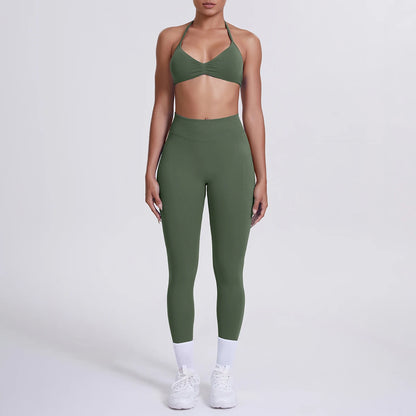 Women 2pcs Patchwork Sport Yoga Suit Training Sleeveless Sport Gym Tops Tummy Control Slimming Booty Leggings Yoga Suit Sports