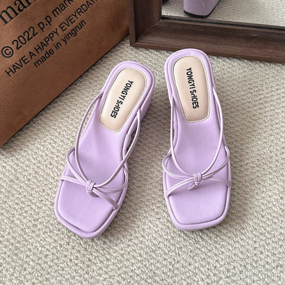 Sweet Butterfly Knot Design Women's Sandals Summer New Style Purple Slip-On Wedge Heel Outdoor Wearable Comfortable Slides