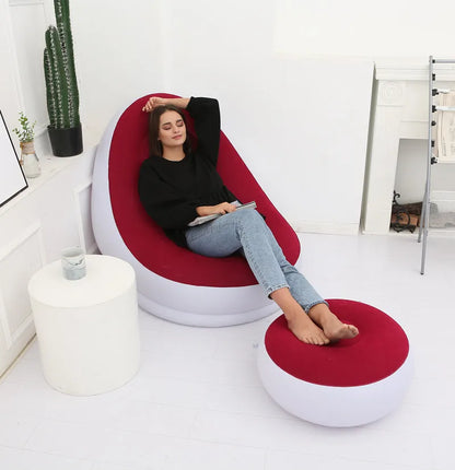 OTAUTAU Inflatable Lounger with Footstool Ottoman Chaise Lounge Recliner Outdoor Portable Camping Couch Garden Chair Pouf SF029