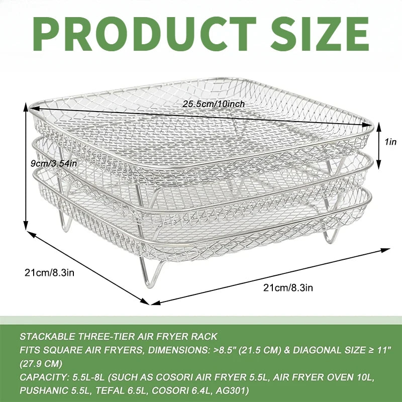 Air Fryer Rack Baking Tray Stackable Grilling304Stainless Steel Airfryer Oven Grill Steamer Cooker Kitchen Gadgets Cooking Tools
