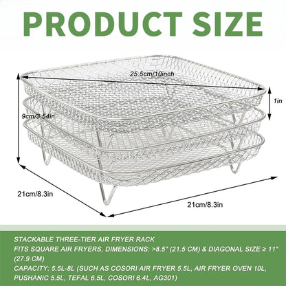 Air Fryer Rack Baking Tray Stackable Grilling304Stainless Steel Airfryer Oven Grill Steamer Cooker Kitchen Gadgets Cooking Tools