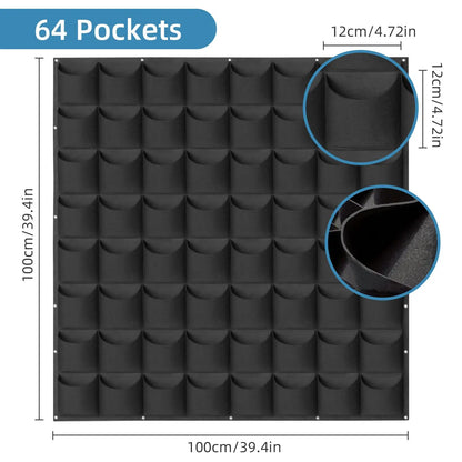 64 Pockets  Hanging Planter Bags, Wall Mounted Planting Grow Bags For Garden Outdoor Indoor Gardening Greening Flower Container