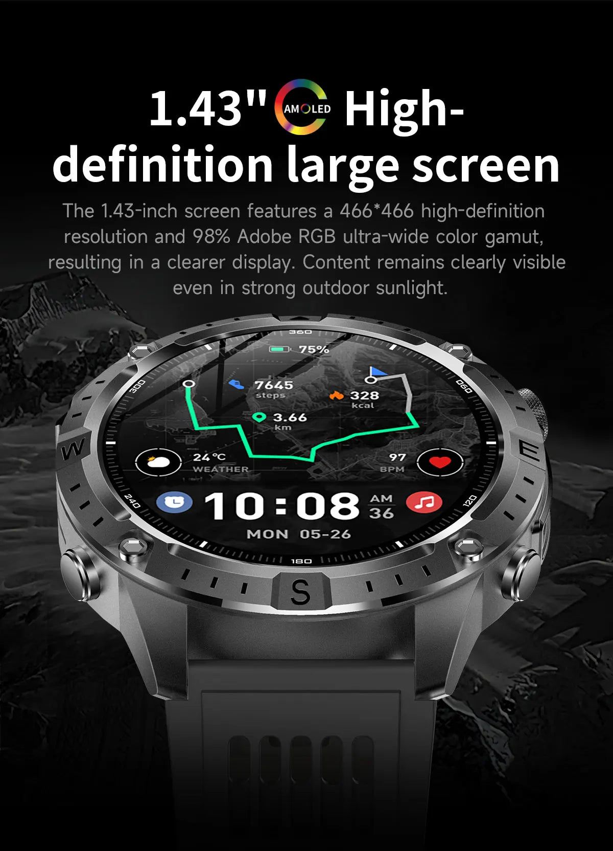 2026 Offline Map New Smart Watch 3ATM Waterproof GPS Navigation Compass Altimeter Flashlight Men 170+ Sports Bracelet Men Women