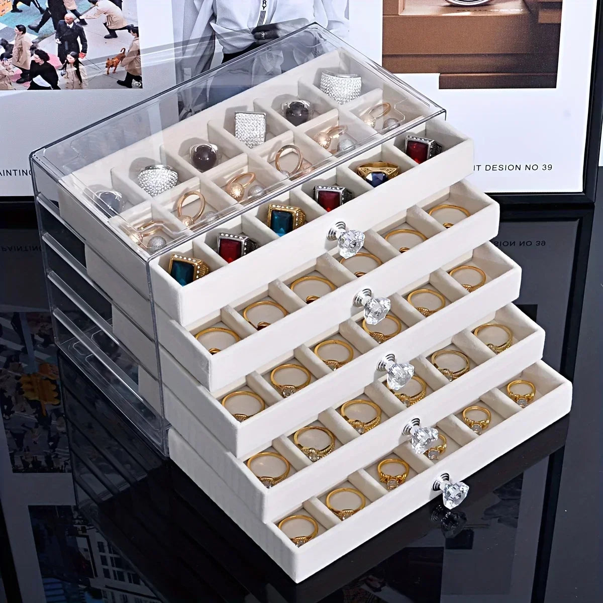 Newly Upgraded 7-Tier Dust-Proof Acrylic Jewelry Storage Box Modern Rectangular Desktop Display & Storage Jewelry Box Amagi