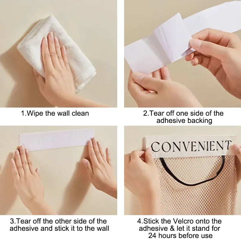 1/4PCS Wall Mount Mesh Storage Bag Garbage Holder Plastic Shopping Bags Dispenser Sundries Bag Net Storage Grocery Bag Organizer