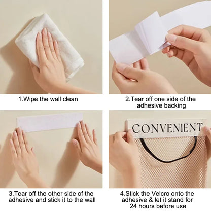 1/4PCS Wall Mount Mesh Storage Bag Garbage Holder Plastic Shopping Bags Dispenser Sundries Bag Net Storage Grocery Bag Organizer