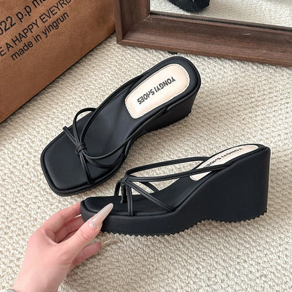 Sweet Butterfly Knot Design Women's Sandals Summer New Style Purple Slip-On Wedge Heel Outdoor Wearable Comfortable Slides