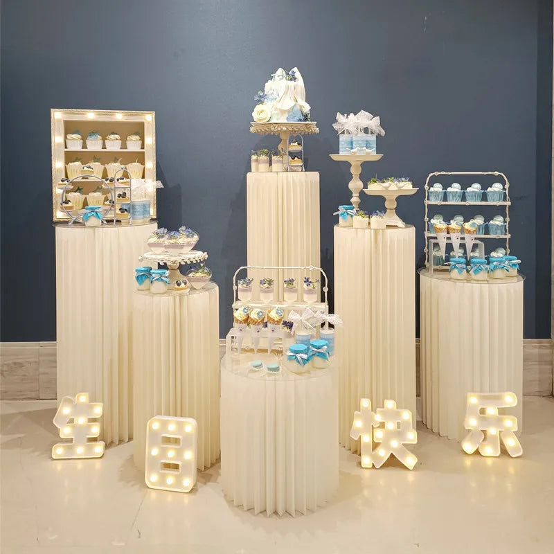 Roman Folding Column Ornaments Party Honeycomb Origami Display Stand Shop Window Wedding Decor Folding Cylindrical Flower Rack