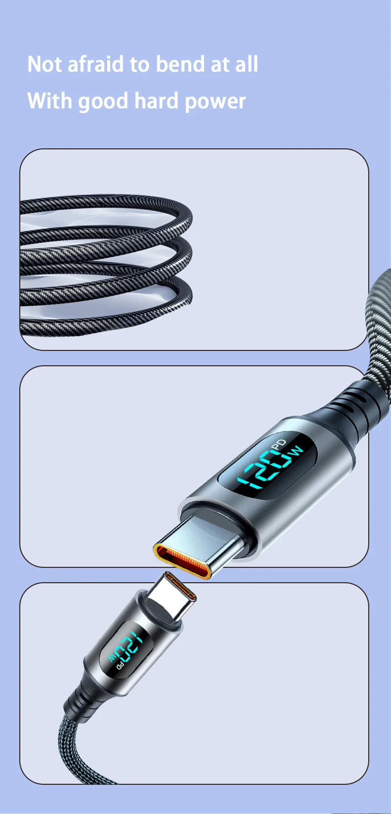 120W Dual USB C Digital Display Cable PD Fast Charging USB Type C to Type-C Cable For iPhone 17 Pro Max Plus Xiaomi Macbook iPad