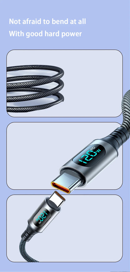120W Dual USB C Digital Display Cable PD Fast Charging USB Type C to Type-C Cable For iPhone 17 Pro Max Plus Xiaomi Macbook iPad