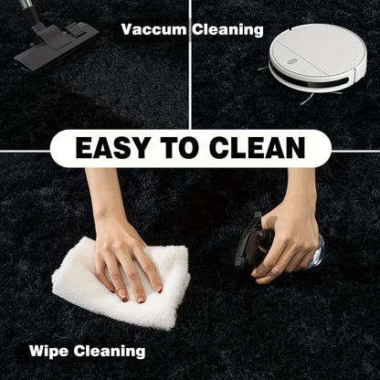 Large plush area rug, decorative rug for living room, super soft and fluffy plush rug for bedroom, home decor rug, black