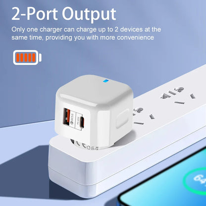 1Pcs 20W Dual Ports Wall Charger Type-C USB C PD Phone Fast Charger Super Quick Charging Power Adapters EU/US/UK Plug For iPhone