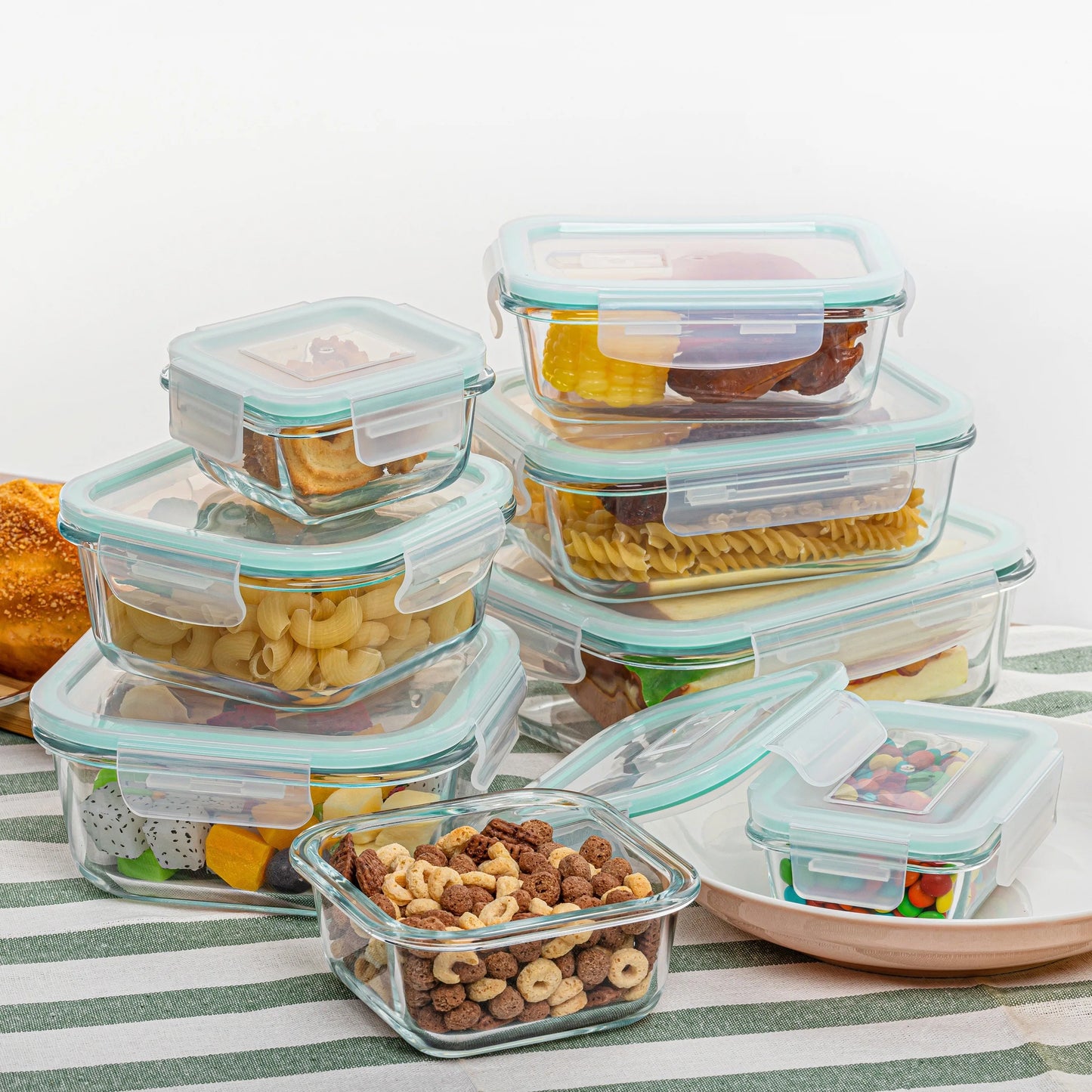 8-piece set of glass food storage containers, leak-proof sealed LIDS, BPA-free, non-toxic transparent borosilicate