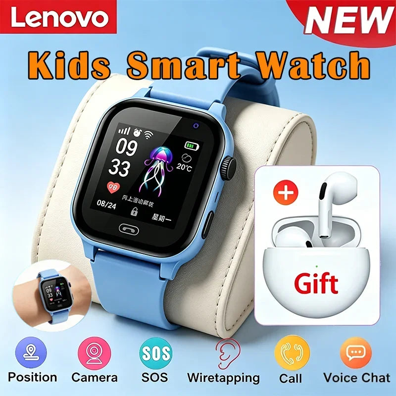 Lenovo 2027 Kids 5G Smart Watch GPS SOS Video Call HD Camera Waterproof SIM Card Support Earphone Child Watch for Boys & Girls