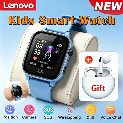 Lenovo 2027 Kids 5G Smart Watch GPS SOS Video Call HD Camera Waterproof SIM Card Support Earphone Child Watch for Boys & Girls