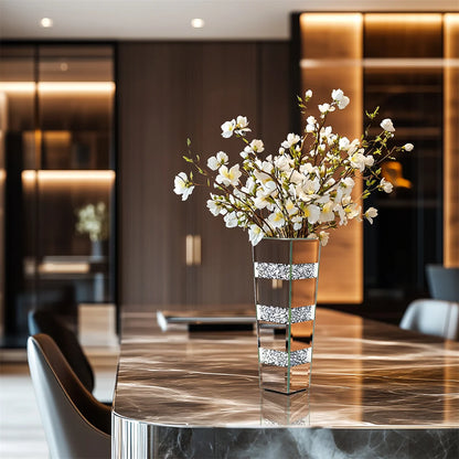 Modern Floor Flower Vase Decorative Crystal Silver Standing Mirrored Flower Vase Floral Arrangement Vase