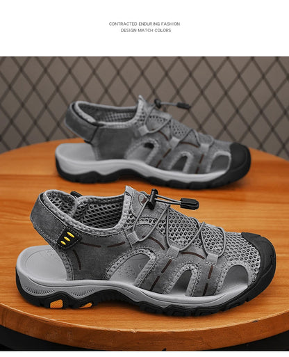 Genuine Leather Men's Sandals Summer Classic Outdoor Lightweight Walking Sneakers Hiking Men's Sandals Casual Beach Wading Shoes