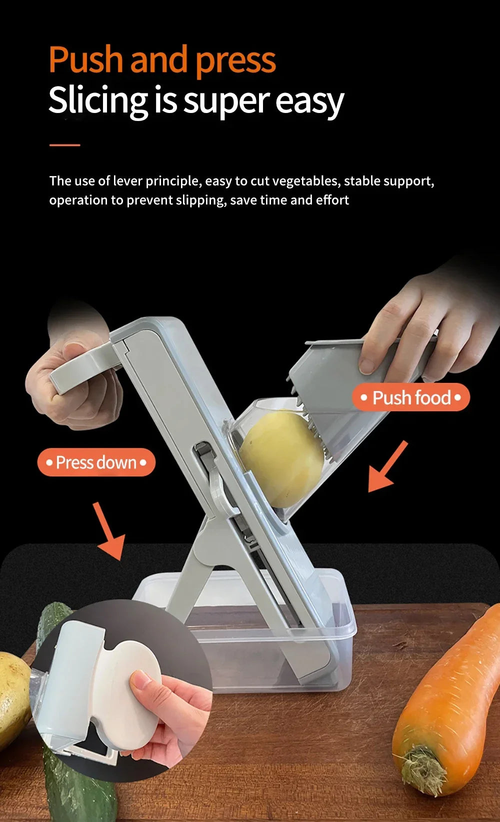 Slicer Safe Mandoline Vegetable Cutter Veggie Dicer Slicer for Julienne French Fry and Potato Get Storage Box with Lid