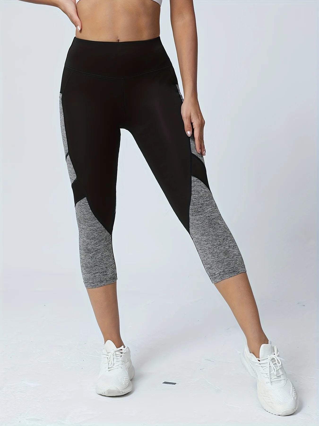 Women's Patchwork Pocket High Waist Yoga Pants Capri Leggings Tummy Tuck Sweatpants