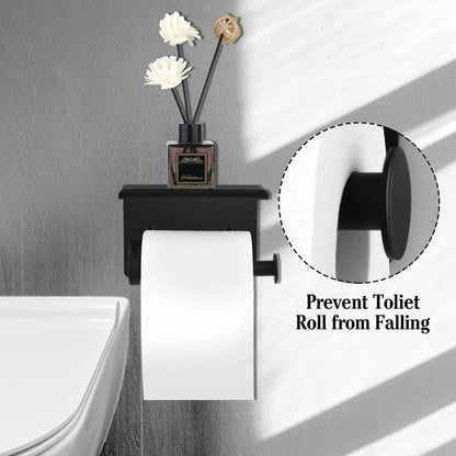 Self Adhesive Toilet Paper Holder with Phone Shelf Stainless Steel Wall Mount Toilet Paper Roll Holder for Bathroom Accessories