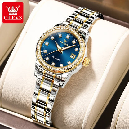 OLEVS 7003 Women Automatic Watch Waterproof Luminous Calendar Mechanical Ladies Wristwatch Steel Strap Luxury Watch Women