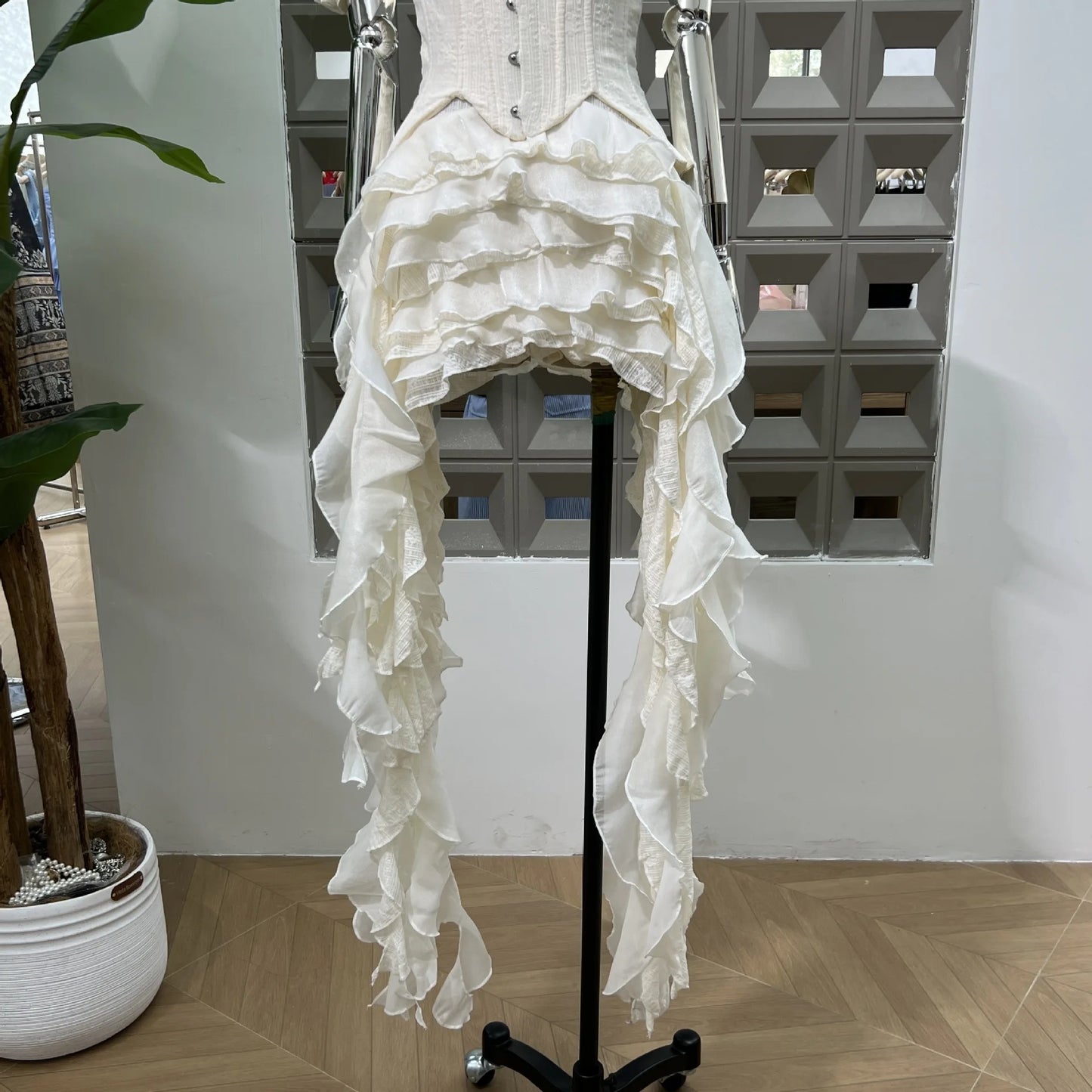 DFDG Hanging Neck High-quality Long Skirt Irregular Design Solid Color 2025 Summer New Women's Waist Cinching Slimming Dress