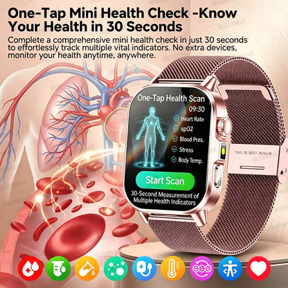 New Professional Health Watch Blood Pressure 2.01"AMOLED Screen Uric Acid Blood Lipids Flashlight Care Smart Watches for Women