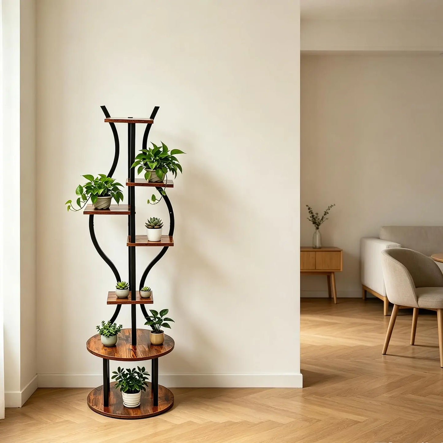 Space-Saving 7-Tier Metal Plant Stand – 57" Tall Indoor Plant Shelf for Living Room, Bedroom, Balcony – Modern, Stable, Rust-Proof – Vertical Flower Display Rack