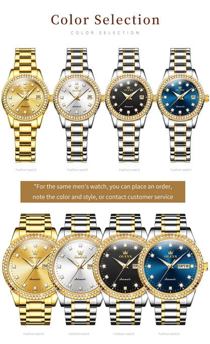 OLEVS 7003 Women Automatic Watch Waterproof Luminous Calendar Mechanical Ladies Wristwatch Steel Strap Luxury Watch Women