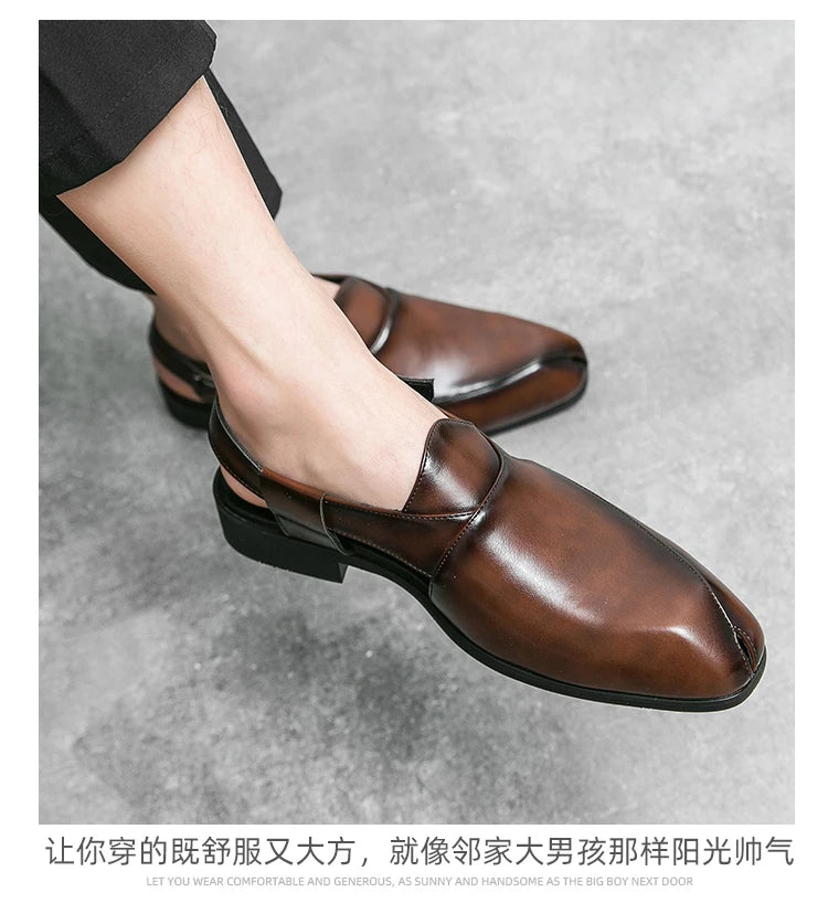 Hollow Out Dress Party Sandals Fashion Leather Summer Shoes Men Leisure Formal Flats Business Footwear Men's Wedding Sandals