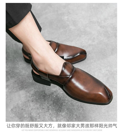 Hollow Out Dress Party Sandals Fashion Leather Summer Shoes Men Leisure Formal Flats Business Footwear Men's Wedding Sandals