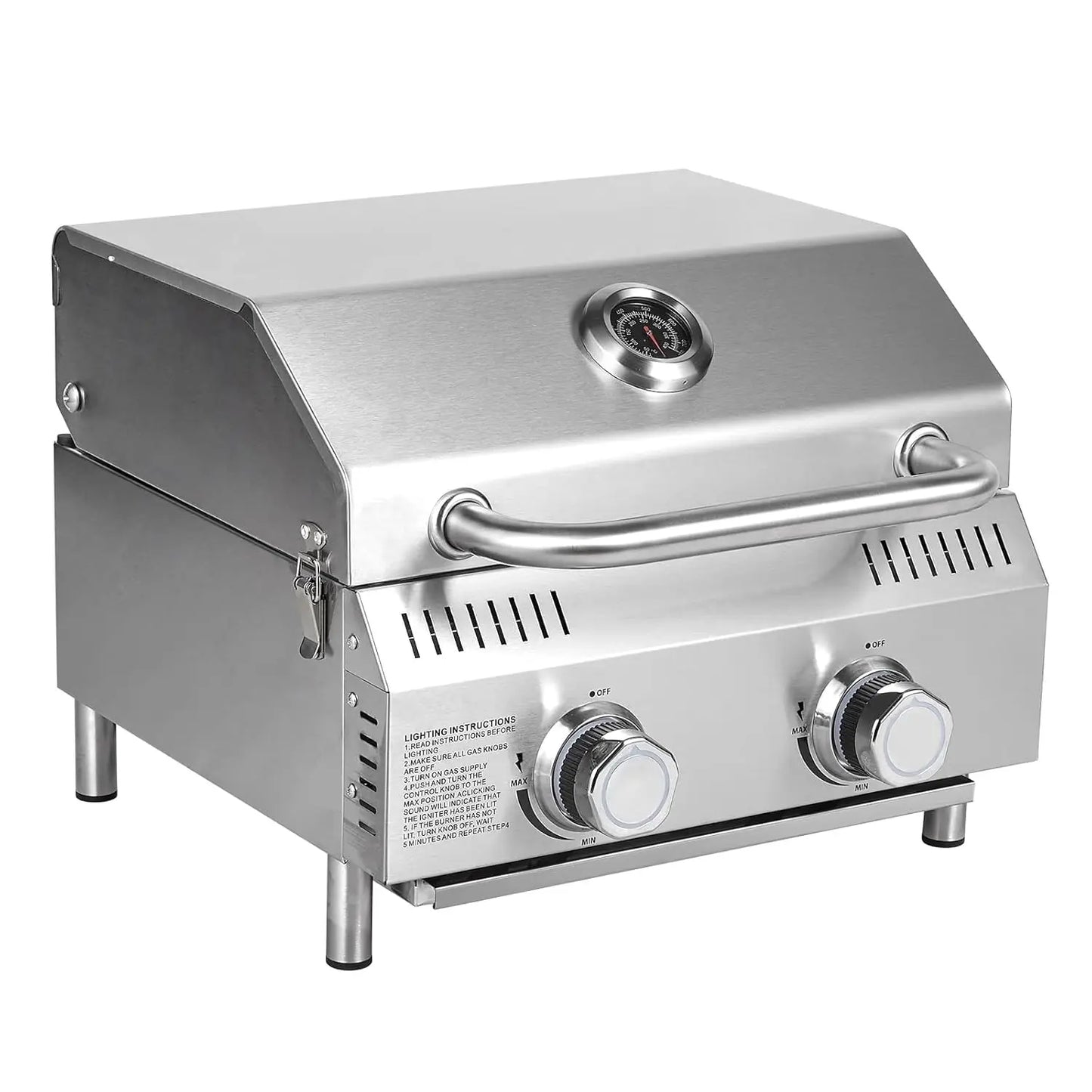 20000 BTU Porterhouse Tabletop Gas Grill 2 Burners Stainless Steel BBQ with Glass Lid Portable Outdoor, Customized