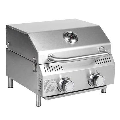 20000 BTU Porterhouse Tabletop Gas Grill 2 Burners Stainless Steel BBQ with Glass Lid Portable Outdoor, Customized