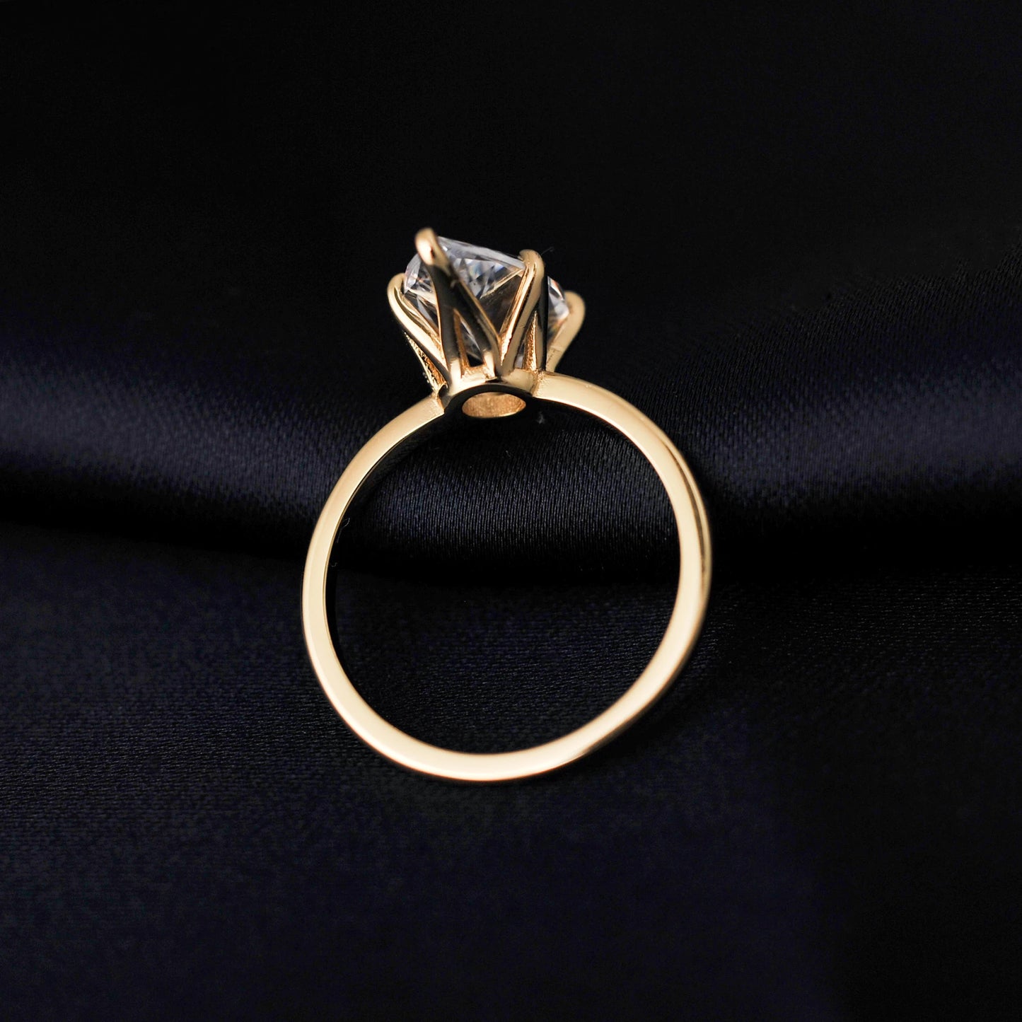 Potiy Vintage 9ct 5A Marquise Shape Cubic Zirconia Solitaire Engagement Ring For Women 925 Sterling Silver 14K Yellow Gold