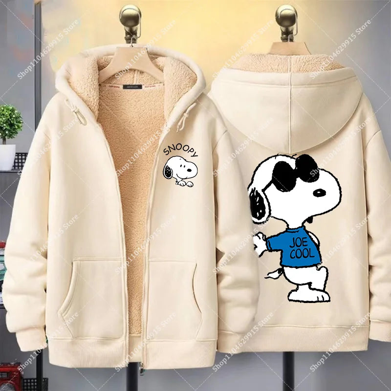 Snoopys Jacket Autumn Winter Cartoon Anime Coats Thickened Fleece Warm Hooded Men Women Couple Hooded Sweatshirt Birthday Gift