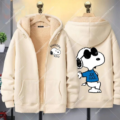 Snoopys Jacket Autumn Winter Cartoon Anime Coats Thickened Fleece Warm Hooded Men Women Couple Hooded Sweatshirt Birthday Gift