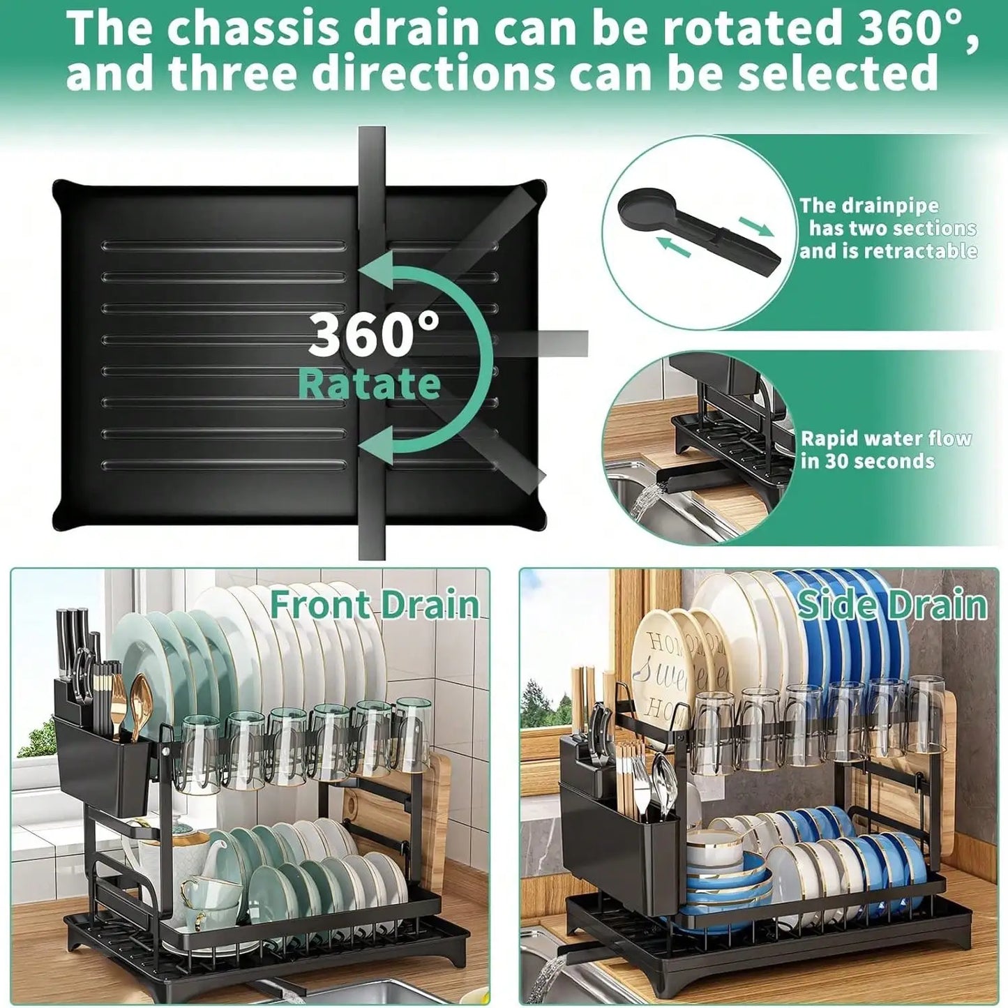 Stozle Double-Layer Dish Drying Rack For Kitchen Countertops, With Drainer Tray, Dish Drying Rack, Kitchen Organization And Stor