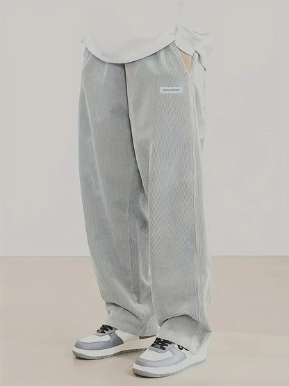 Autumn Mens Corduroy Casual Pants Fashion Loose Fit Pants Straight Sweatpants Elastic Waist Drawstring Outdoor Streetwear