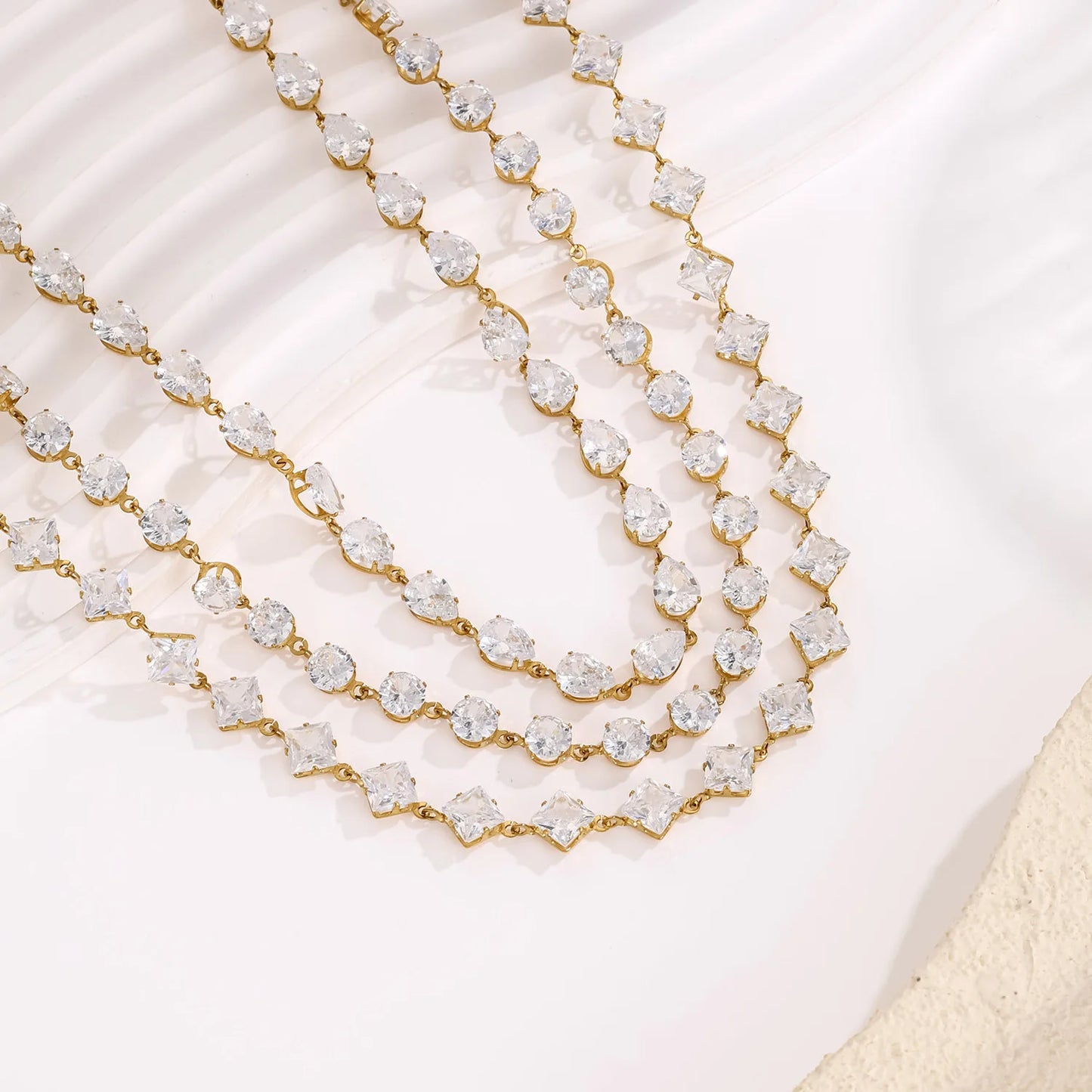 Elegant Classic Shiny Full Cubic Zirconia Chain Necklace For Women Waterproof Stainless Steel Necklaces Accessories