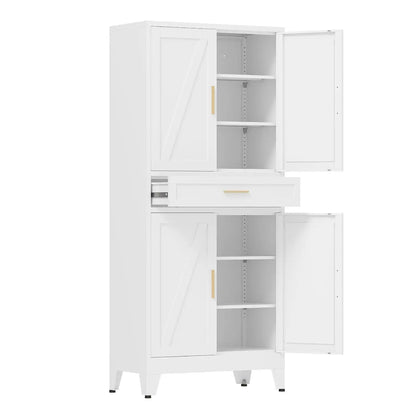 71'' Tall Metal Pantry Cabinet with Drawer, Kitchen Storage Cabinet with 4 Doors and Shelves, Freestanding, Customized