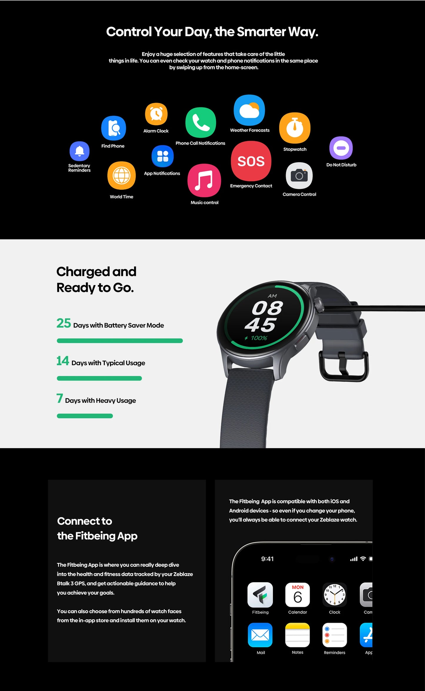 New Zeblaze Btalk 3 GPS Smartwatch 1.43" AMOLED Screen Dual Strap Make/Answer Phone Calls Heart Rate SpO2 Stress Tracking Watch